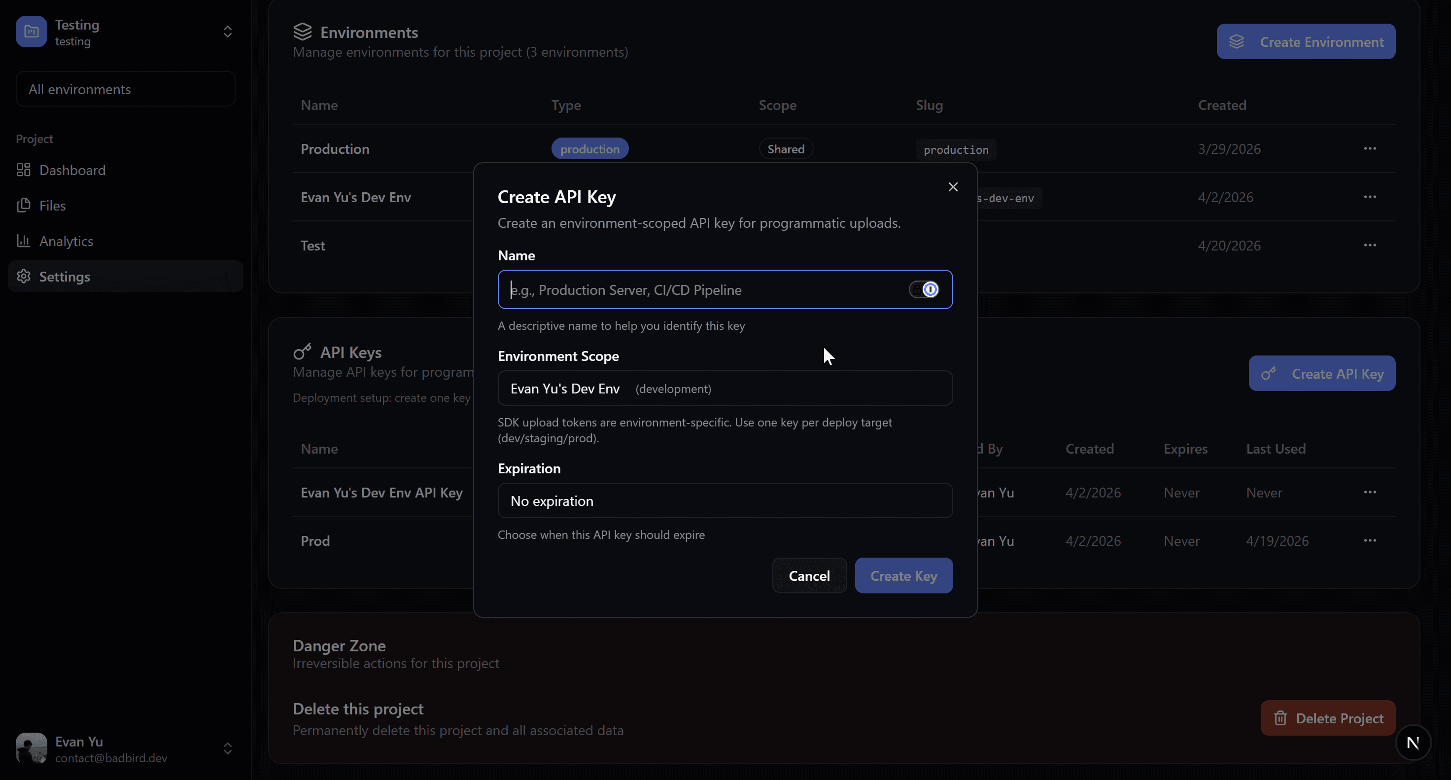 API Key Wizard Create